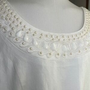 Kasper Womens White Linen Blend Sleeveless Embellished‎ Neckline Top Size 18